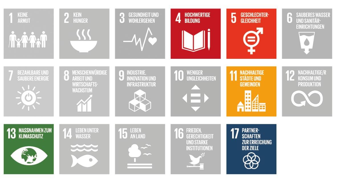 5 Ziele aus insgesamt 17 UN-Zielen für Nachhaltigkeit