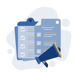 Illustration einer Checkliste und eines Megaphons
