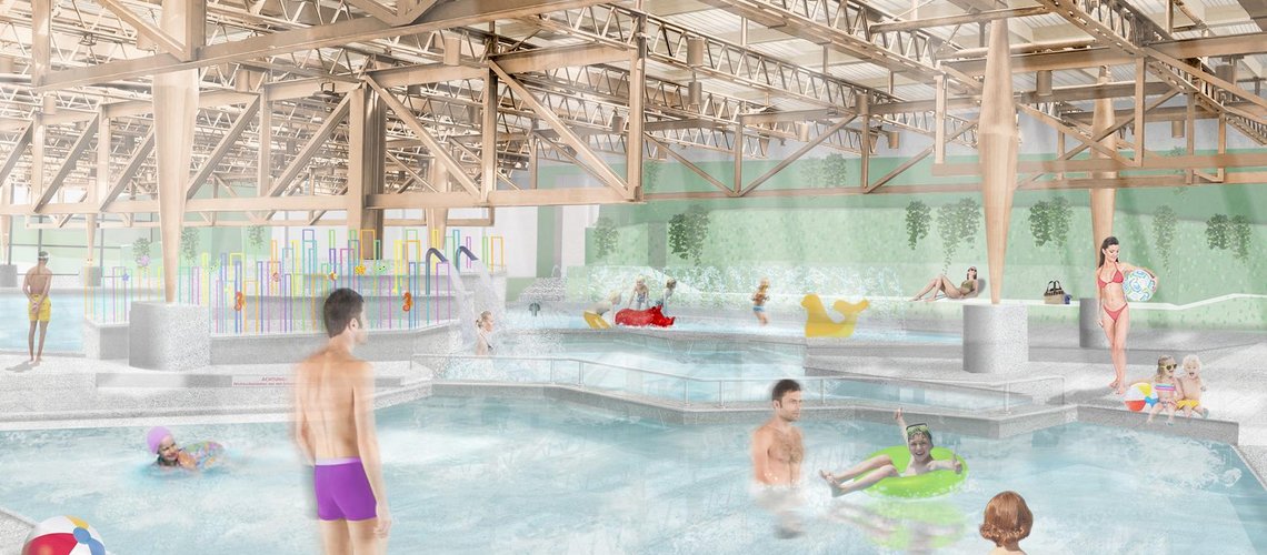 Visualisierung Menschen am Beckenreand und im Wasser