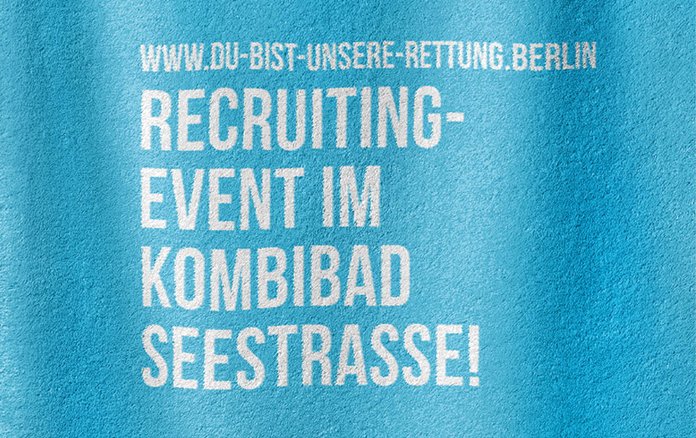 Handtuch mit der Aufschrift: Recruiting-Event im Kombibad Seestraße