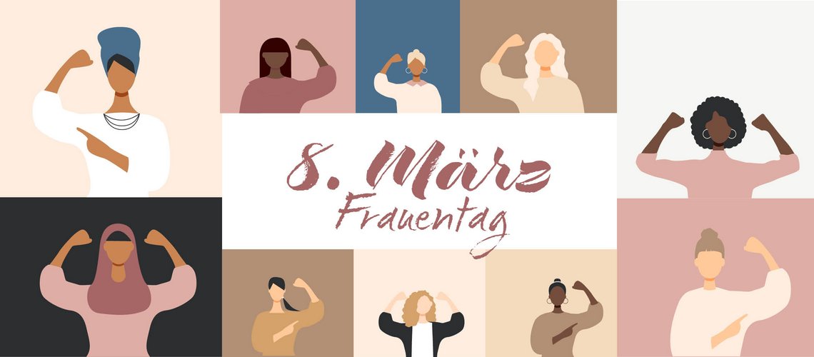 Illustration mit verschiedenen Frauen zum Frauentag am 8. März