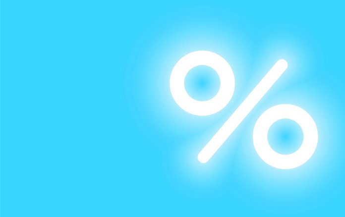 Blaue Grafik mit weißem Prozentzeichen